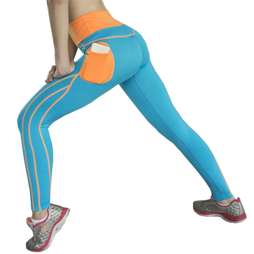 Mujeres Leggings spandex push up deportes legging bolsillo lateral elástico leggins entrenamiento ropa patchwork alta cintura