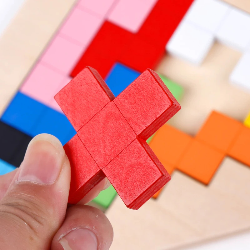 Образования детей головоломка Монтессори деревянный тетрис игра-головоломка геометрической формы слайд флэш-памяти здания головоломки детские игрушки