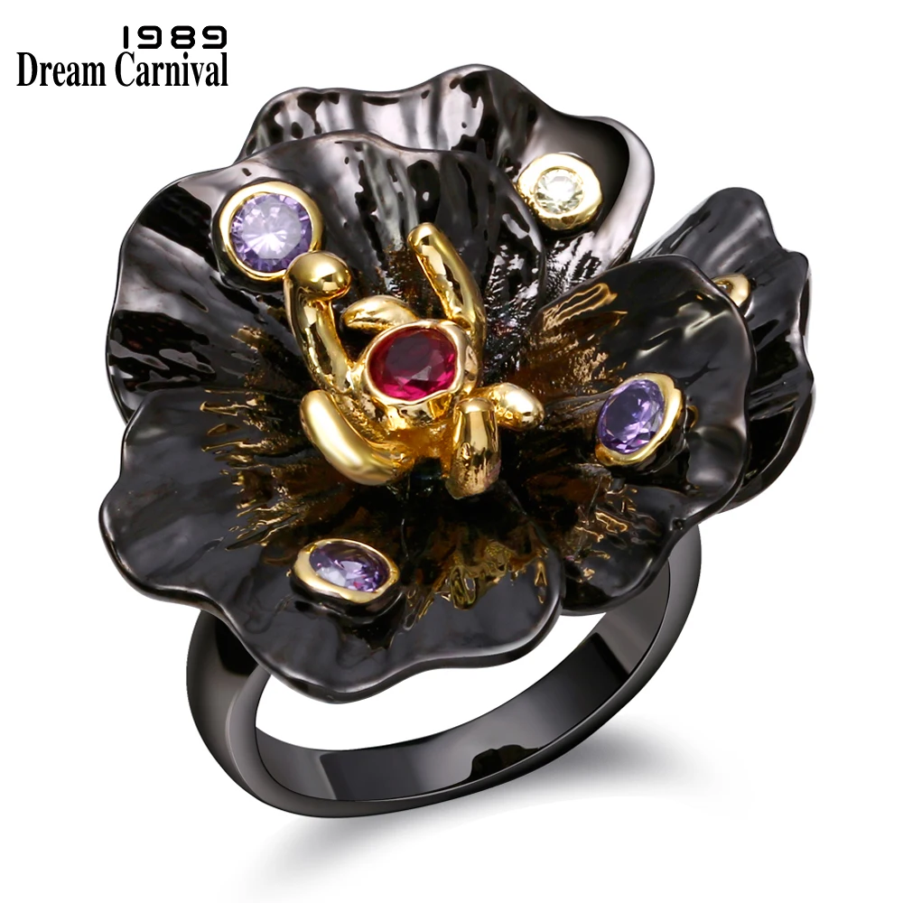 

DreamCarnival 1989 Lotus Flower Rings Purple Red CZ Gothic Jewelries Vintage Gift for Women Anniversary Anillos mujer ZR14161