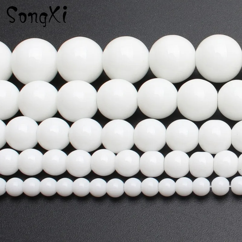 

Natural Tridacna Stone White Round Jada Beads for Jewelry Making Pick Size 4/6/8/10/12mm Diy Bracelet Necklace 15 Inches