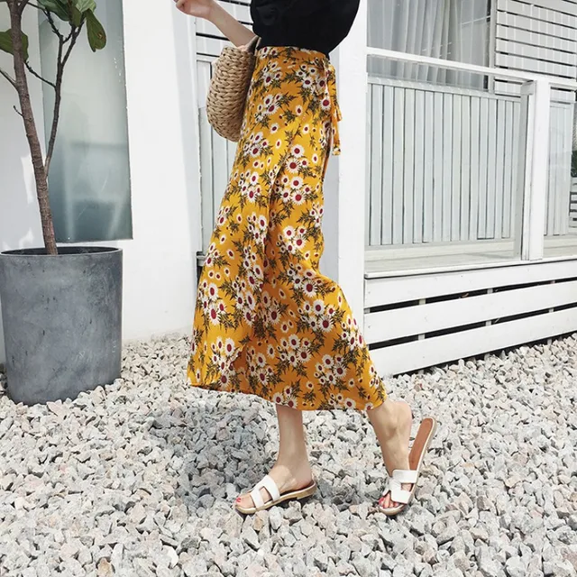 Summer Ruffle Asymmetrical Midi Skirts Bohemian Skirt Floral Printed Womens Sexy Wrap Skirt Women Beach Bodycon Skirt 1