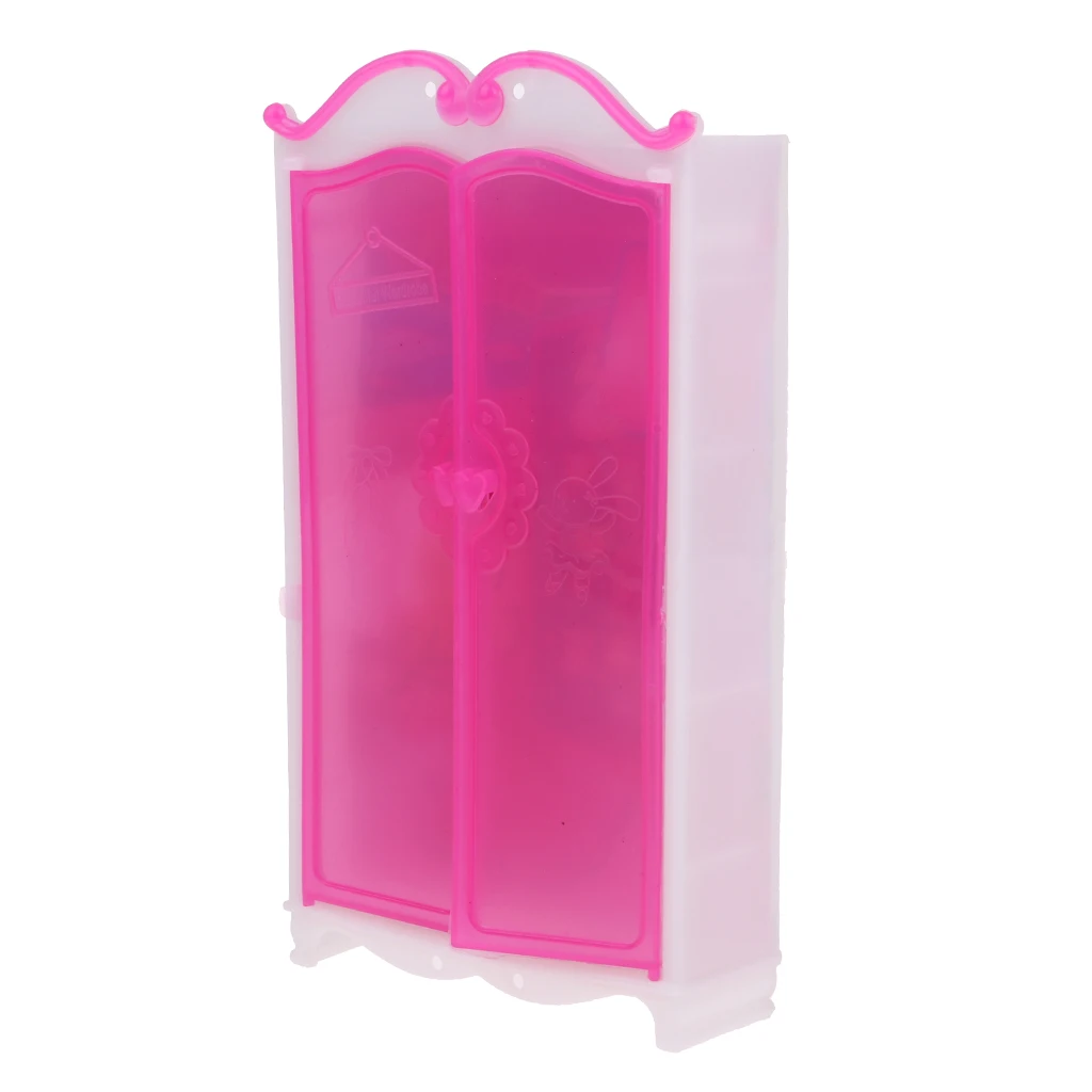 Fashion Plastic Princess Bedroom Furniture Rosy Closet Wardrobe Outfit Play Set Accs For 30cm Girl Doll House  Toys