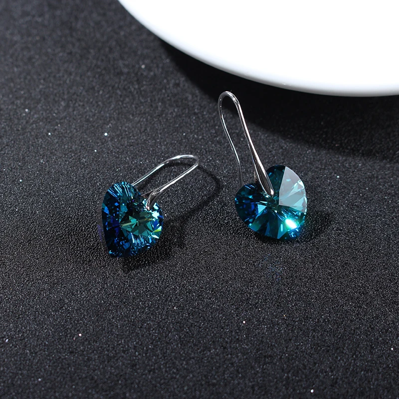 Серьги подвески BeBella crystal heart с кристаллами Swarovski модные ювелирные изделия для