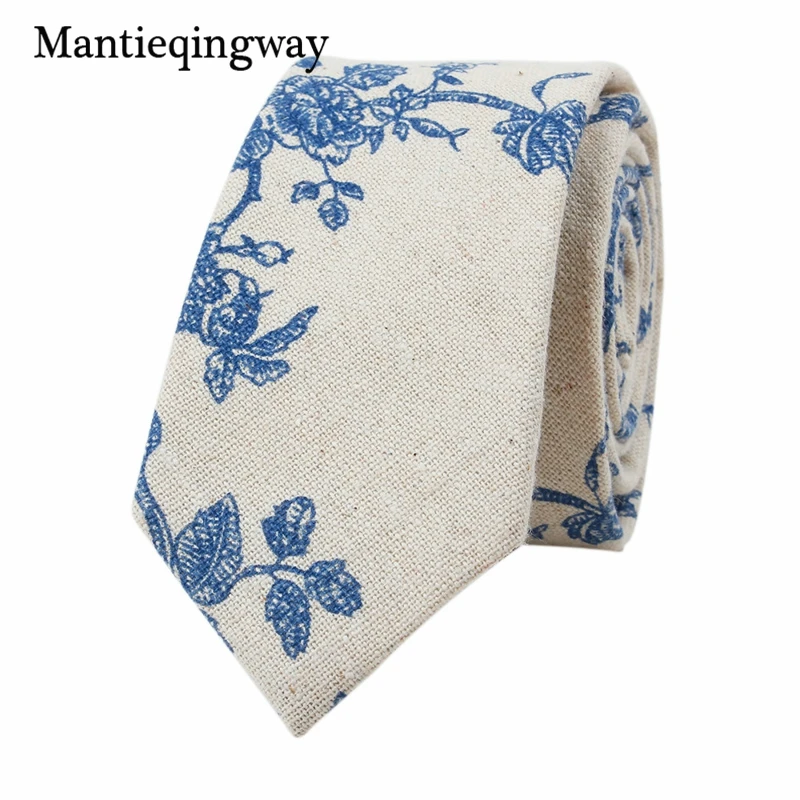 Mantieqingway 6 см бренд цветочный шейный платок для мужчин хлопок + лен печати галстук Gravats Corbatas повседневное средства ухода за кожей шеи галстуки