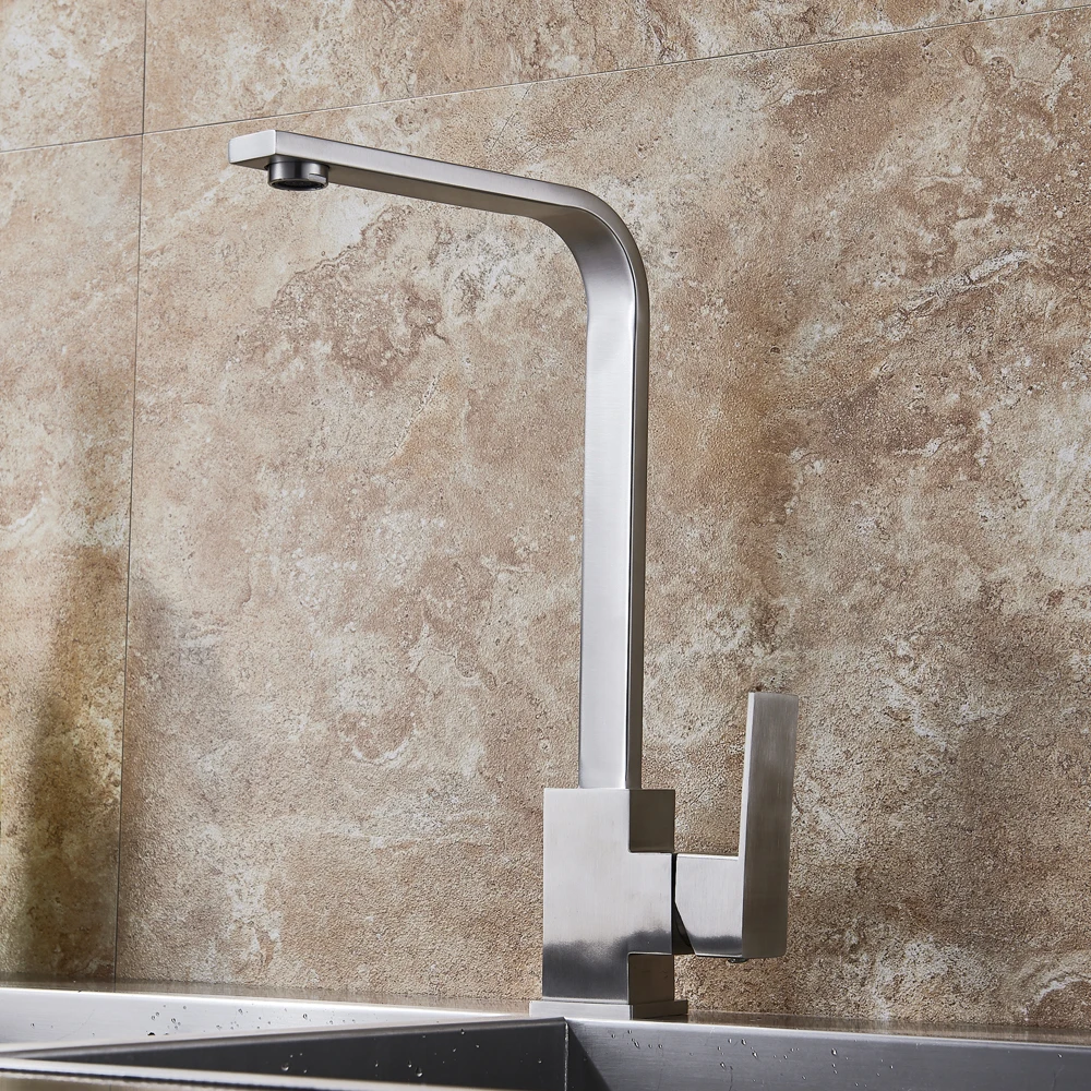 Brushed Nickel Kitchen Faucet Single Lever Bathroom Kitchen Mixer Tap Deck Mounted Bathroom Kitchen Hot and Cold Water Tap Cran