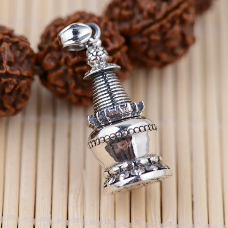 

S925 Sterling Silver Pendant gawu box wholesale evil can open the Shurangama mantra Buddhist pagoda