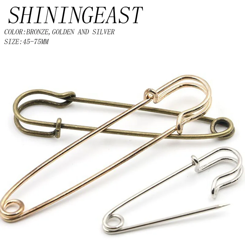 30pcs Lot 45 75mm Golden Silver Bronze Shawl Pin Safety Pin Large