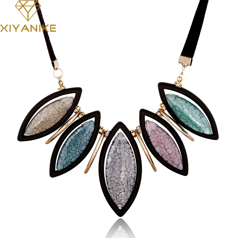 

XIYANIKE 2017 Fashion Brand Vintage Velet Chain Geometric Stone Necklace & Pendants Choker Statement Necklace Women Jewelry N806