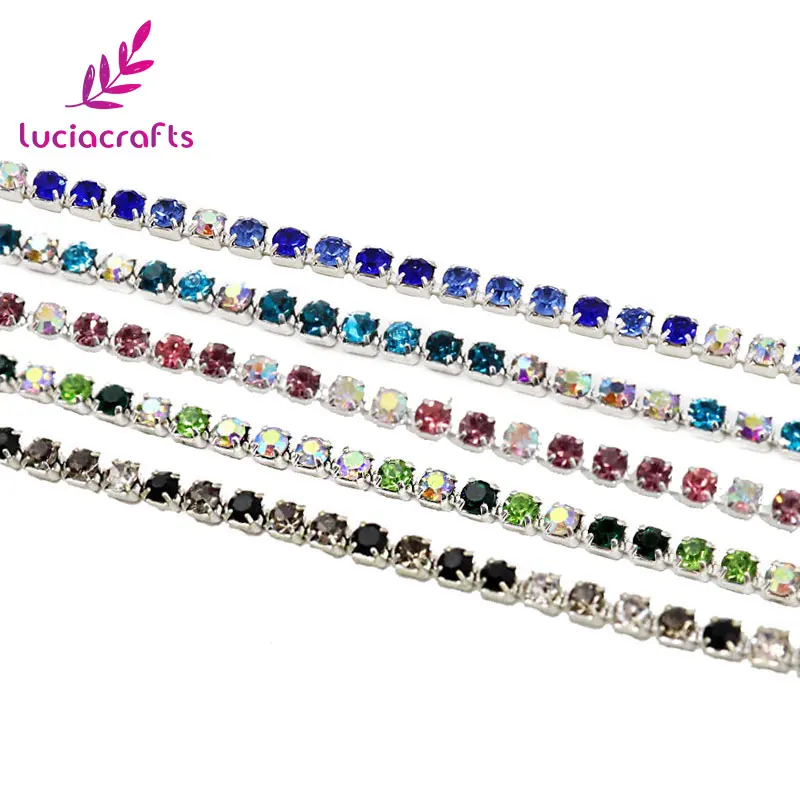 

Lucia crafts 2.5mm 1m/lot AB gradient color Claw drill Garment Rhinestone DIY Handmade Material G1109