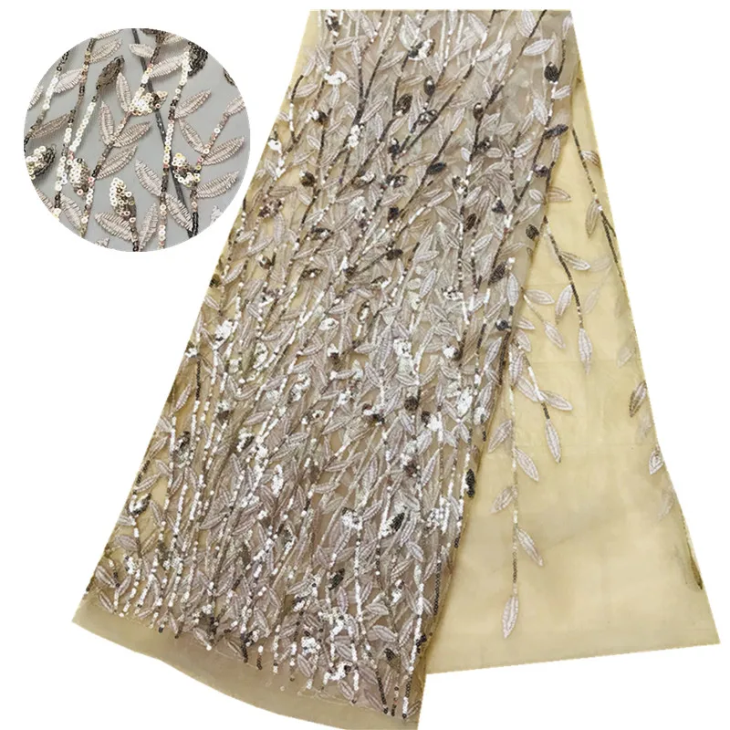

2018 high quality sequence French Nigerian sequins net African tulle mesh sequence lace fabric for dress 5yards/lot JF101