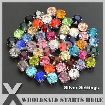 

SS28(6mm) SS38(8mm) Preset Mounted Chaton Rhinestones in Sew on Metal Settings,Pointed Back Rhinestones for Sewing Craft,Cloth