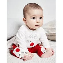 Милая одежда для маленьких мальчиков и девочек; комбинезон с рисунком рождественского оленя; комбинезон с длинными рукавами и круглым вырезом; штаны; комплект одежды