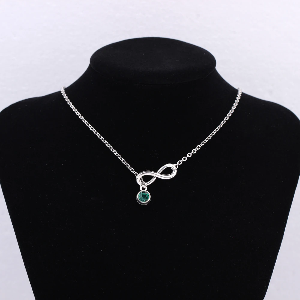 

Hot Fashion Infinity Birthstone Silver Color Pendant Necklace Lucky 8 Symbol Chain Necklace For Women Girls Friends Jewelry Gift