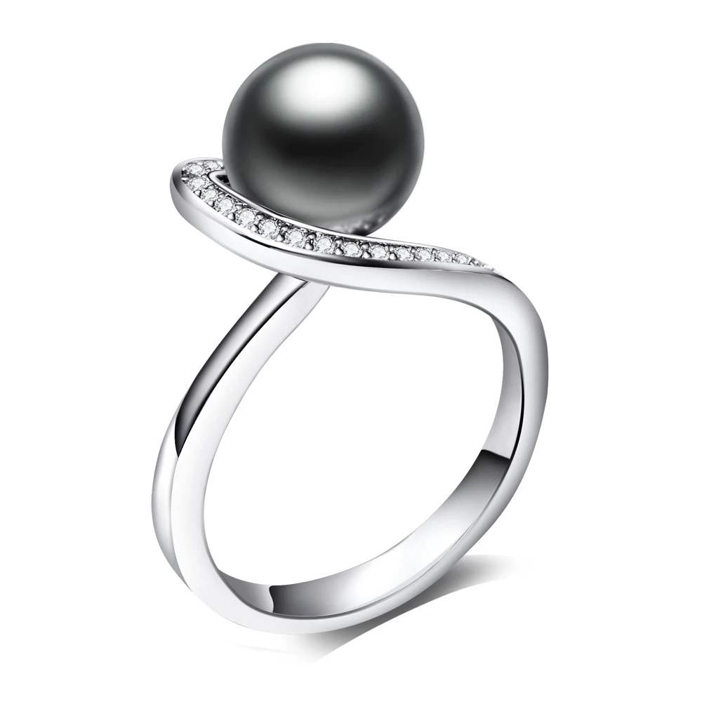 

New Party rings with Gray Pearl for women Setting with Cubic Zirconia femme statement jewellery ring dropshipping