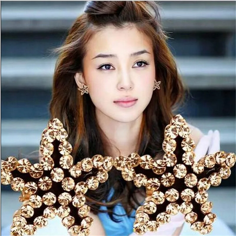 

2018 New Genuine Small Jewelry Starfish Five-pointed Star Earrings Full Of Rhinestone Like Allergic Earrings For Women R012A