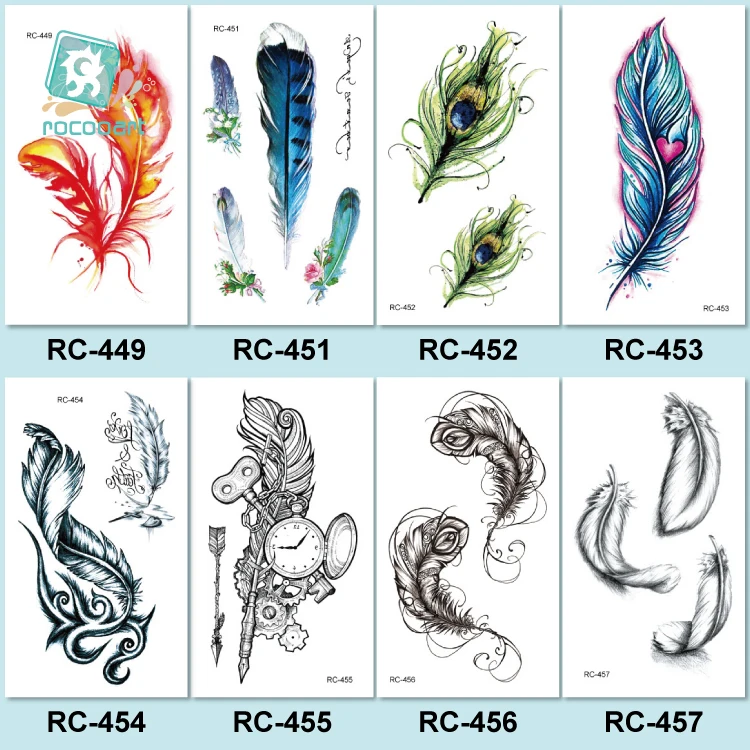 

Rocooart Hot sale Feather Temporary Tattoo Stickers Coloful Feather Arrow Fake Flash Taty on hand Tattoo tatouage