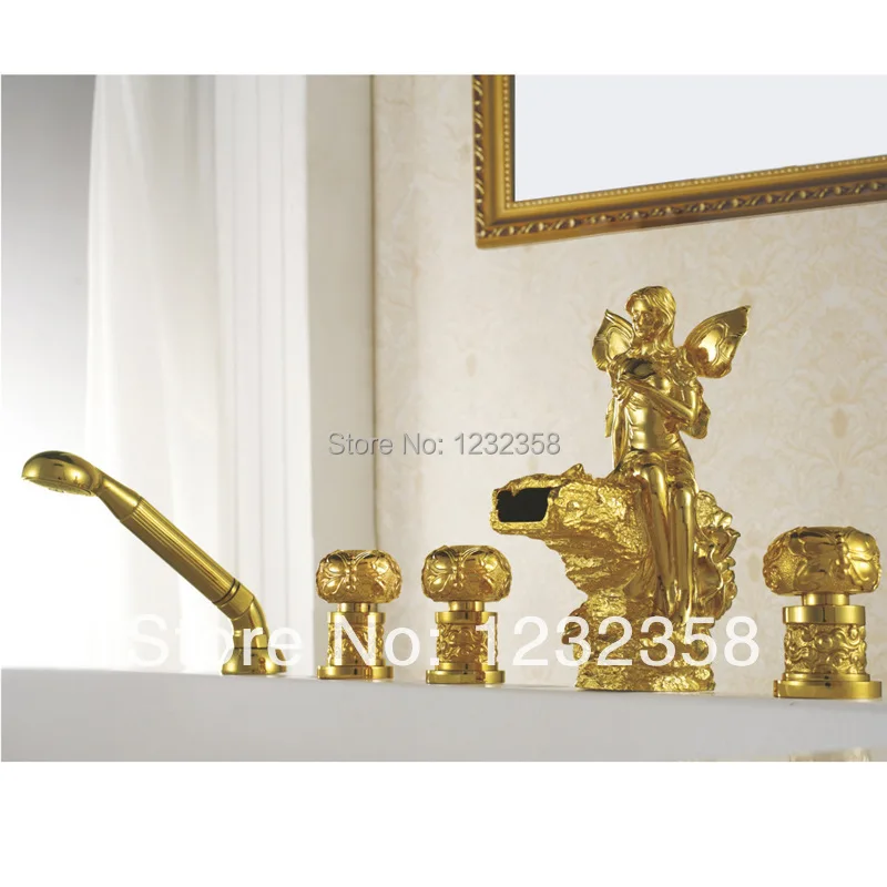 Free Shipping Gold Pvd Fairy Angel 5 Pieces Widespread Waterfall