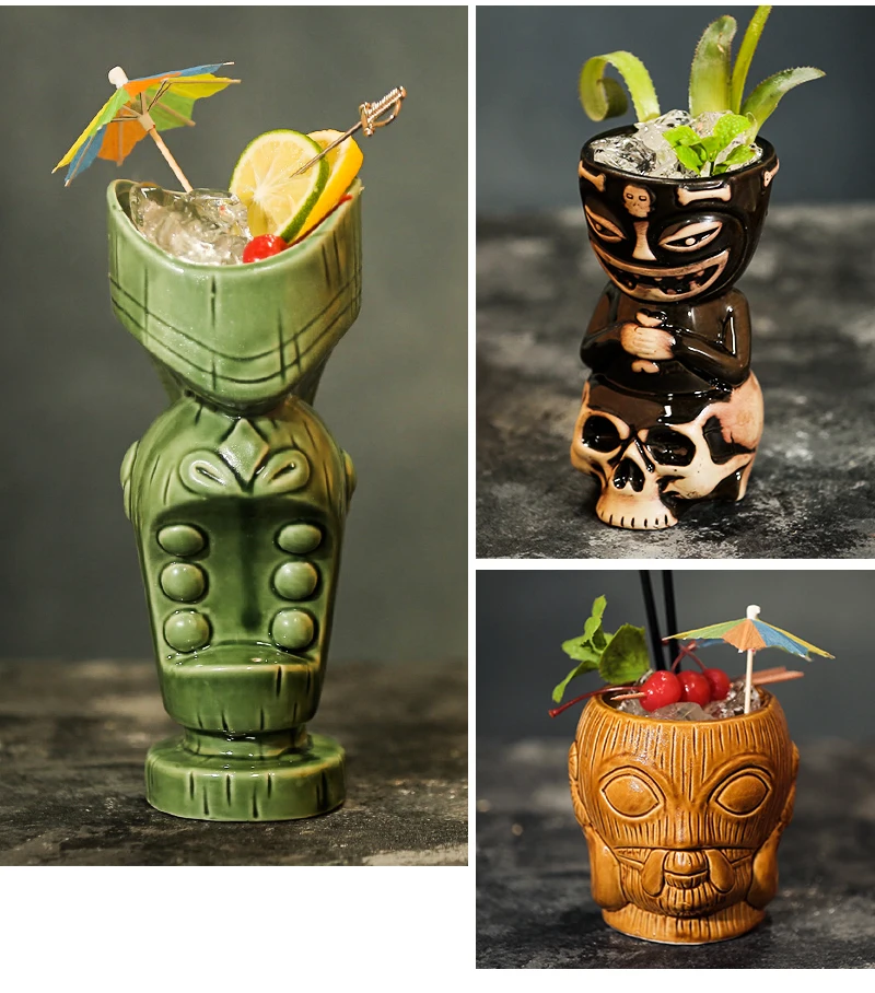 Гавайские кружки Tiki, Коктейльная чашка, пивная кружка для напитков, кружка для вина, керамические кружки Tiki, отлично подходят для коктейльных напитков