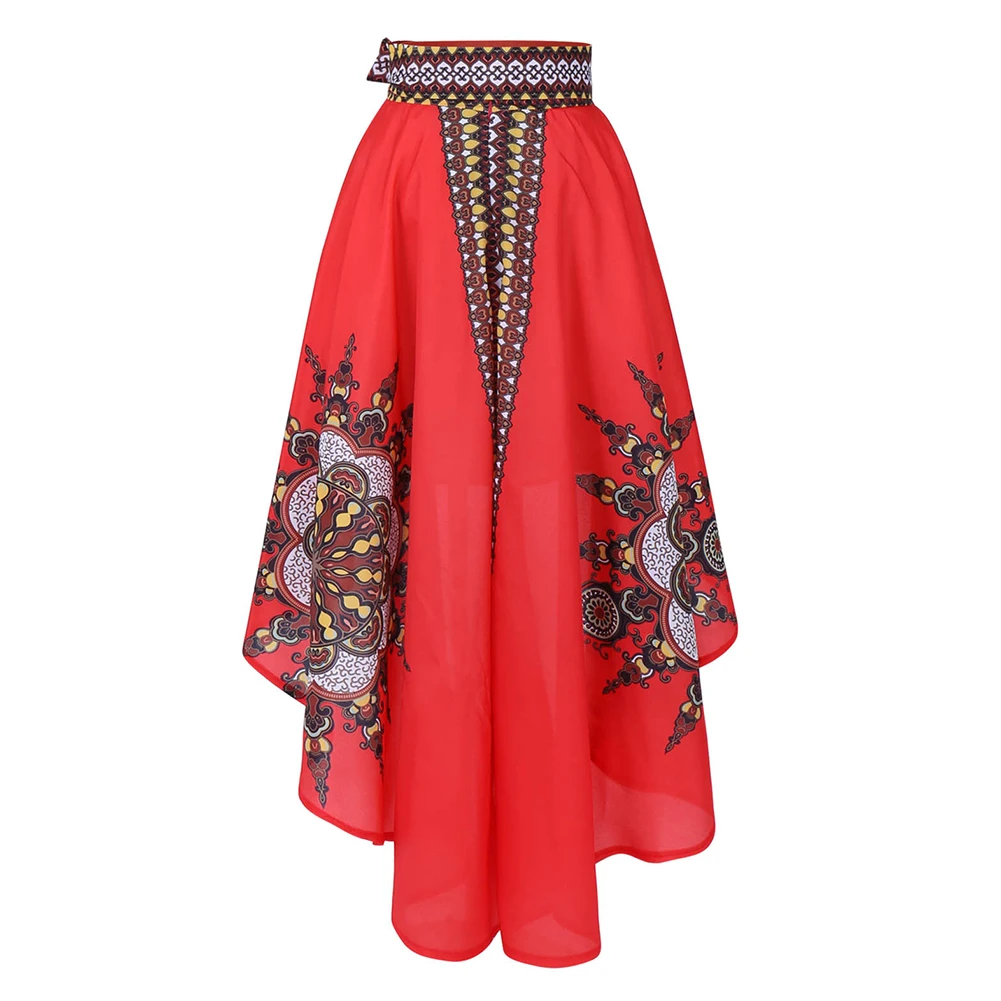 Этнический узор нерегулярные женские весенние летние вечерние банкетные длинные зонтик юбка Модная Повседневная Горячая - Цвет: Красный