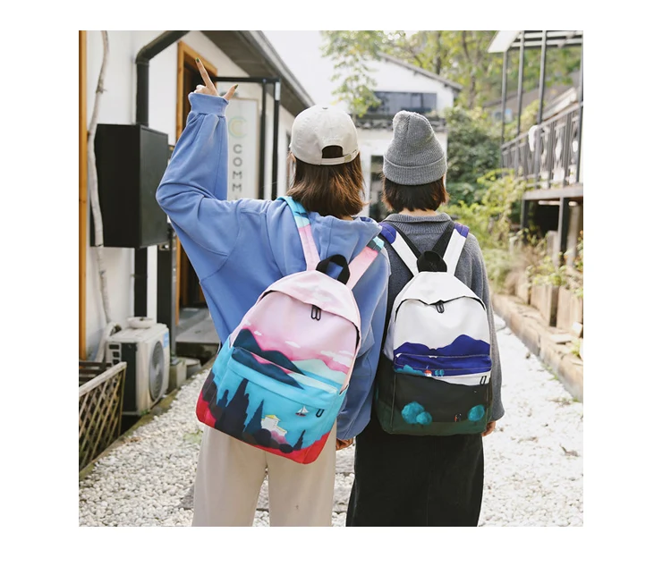 Menghuo Fresh Canvas Backpack Women Landscape School Bags for Teenagers Girls New Backpack Travel Bag Rucksack Mochilas Knapsack_34_12