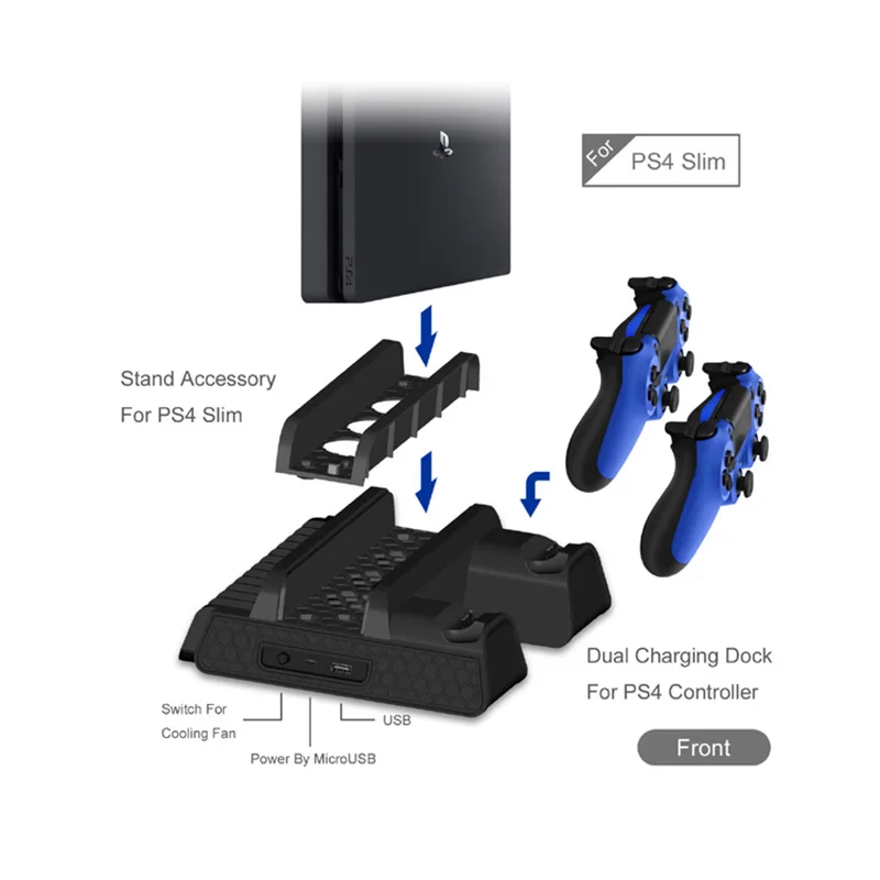 PS4 Slim/PRO вертикальная подставка с охлаждающими вентиляторами двойной контроллер зарядная станция кулер Зарядное устройство Док-станция для SONY Playstation 4