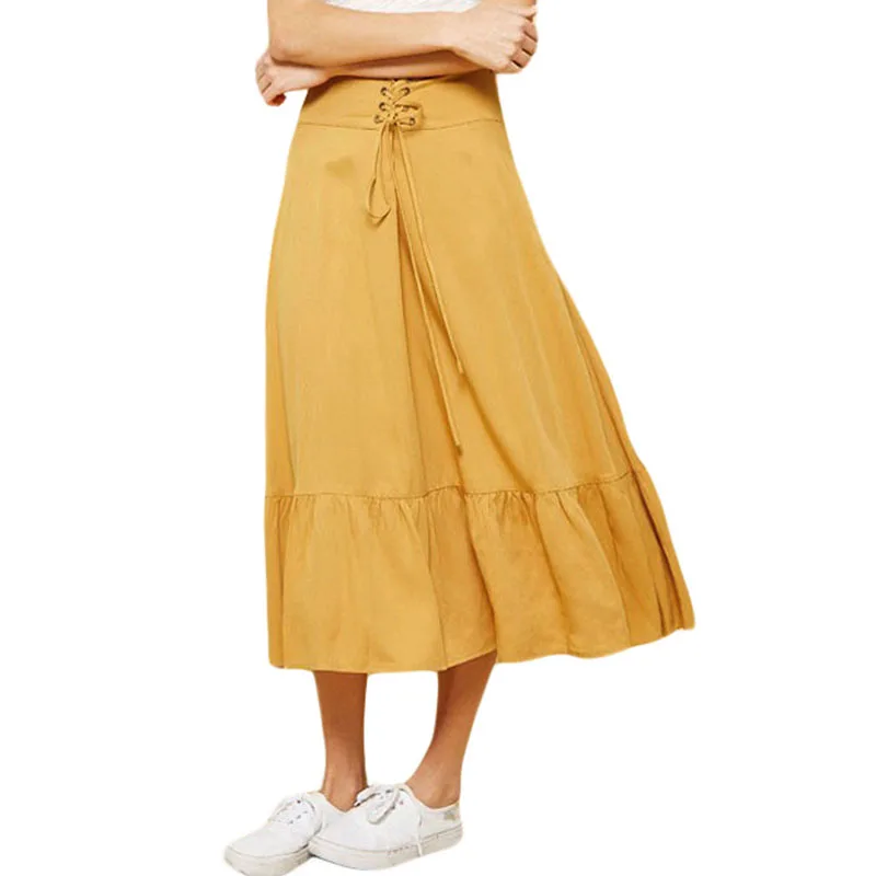 Lace-up-High-Waist-Mustard-Ruffle-Hem-A-line-Skirt-LC65100-7-27330