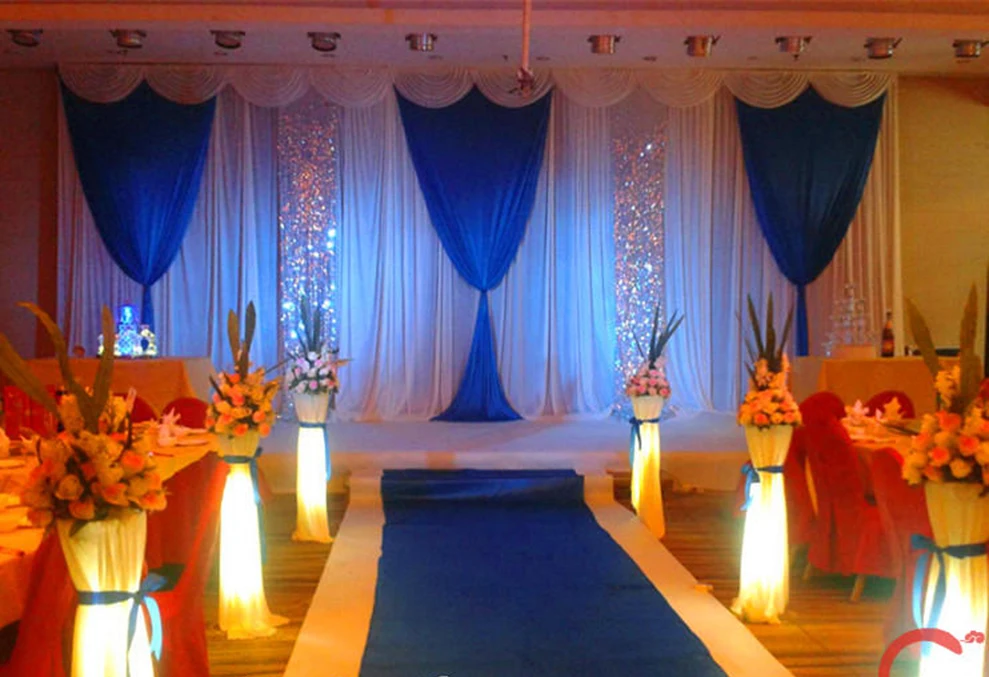 Classic Style 3M * 6M Royal blue Wedding Backdrop with Sequin swag Wedding Decoration Stage