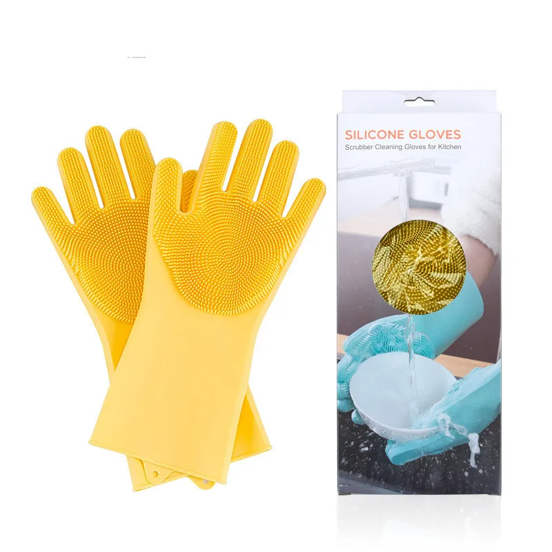 1 Pair Magic Silicone Dishwashing Scrubber Dish Washing Sponge Gloves Guantes Lavar Platos Kitchen Accessories Cleaning