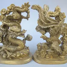Пара изысканной китайской имитации древних латунных статуй дракона Феникса ручной работы