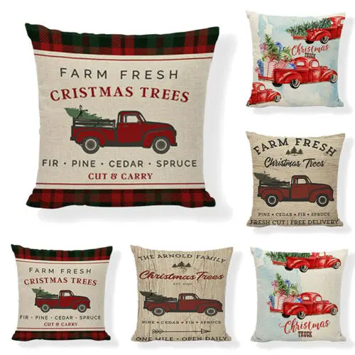 

FAROOT Red Farm Fresh Christmas TreeThrow Pillow Case Truck Happy Camper Cushion Cover