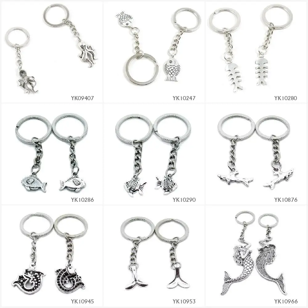 

Metal Antique Silver Keychain Keyring Keytag Key Chain Ring Octopus Fish Bone Fishbone Devil Tropical Shark Carp Whale Tail Merm