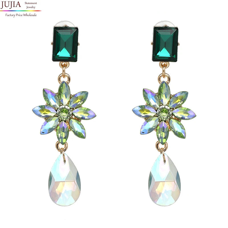 

JUJIA good quality 3 colors Hot sale New crystal earrings fashion women statement earring girl oorbellen flower drop earring