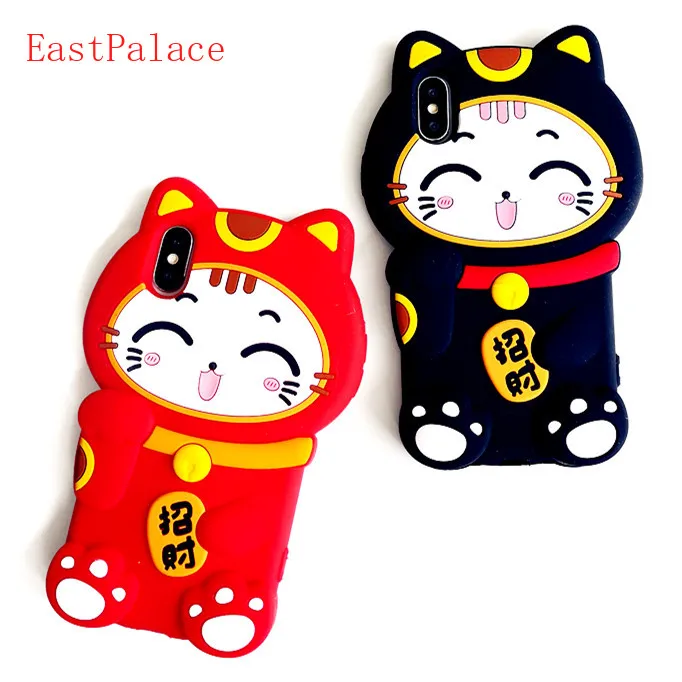 

Luxury 3D Kawaii Chinese New Year Lucky Cat Case for IPhone X XS MAX XR 10 8 7 6 S 6S Plus 8plus Phone Cover Cute Cartoon Shell