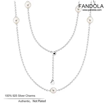 

Luminous Dainty Droplets Necklace 925 Sterling Silver White Crystal Pearl Pendant Necklaces for Women Original Jewelry collares