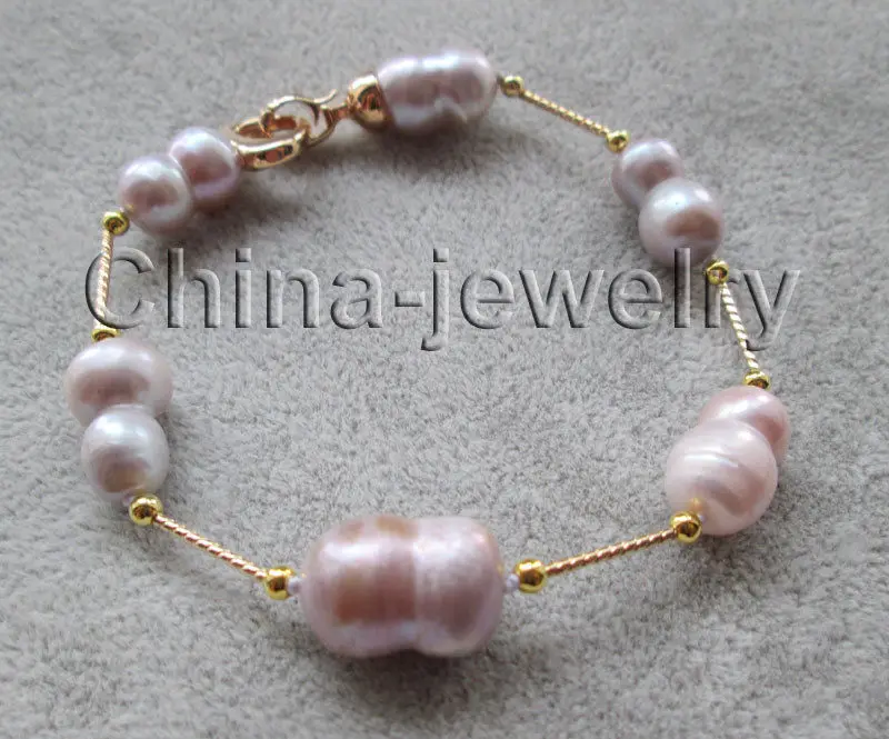 

Beautiful 8.5" 16mm purple baroque freshwater pearl bracelet - gold plated clasp @^Noble style Natural Fine jewe SHIPPING new >>
