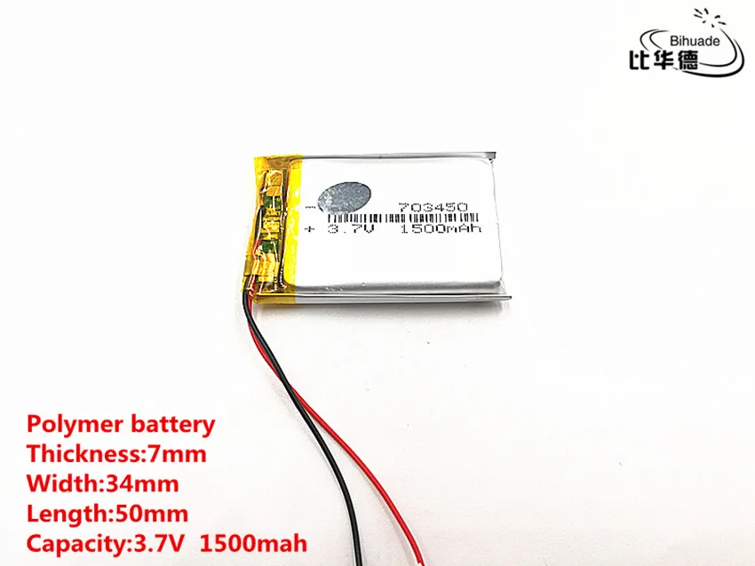 Литровая энергетическая батарея хорошего качества 703450 3,7 в 1500 мАч 073450 полимерная литий-ионная/литий-ионная батарея для игрушек, банка питания, gps, mp3, mp4