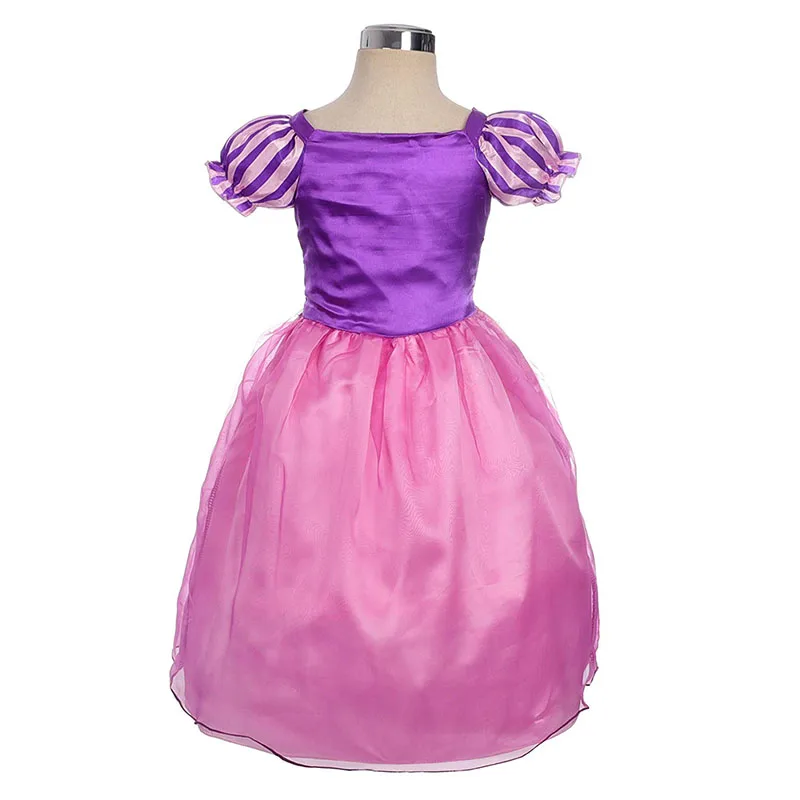 Платье принцессы Рапунцель для девочек; детский летний костюм с цветочным рисунком и бантом; детское платье для костюмированной вечеринки на Хэллоуин, день рождения