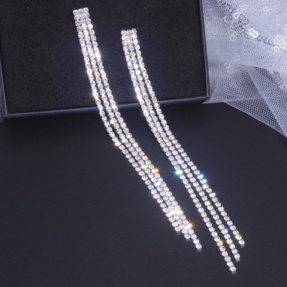 Trendy Long Tassel Drop Earrings for Women Bijoux Korean Style Shiny Crystal Dangle Earring Weddings Party Fashion Jewelry Gifts - Image 6