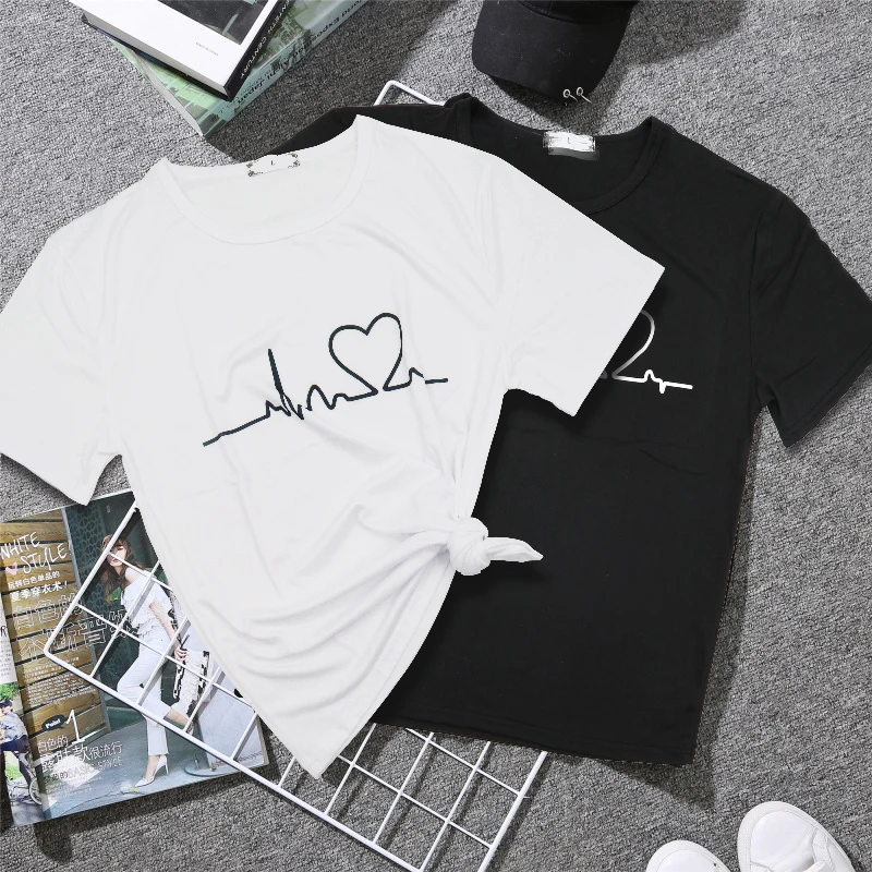 

Summer Short Sleeve Female T Shirt O-neck Harajuku Love Printed Women T-shirts Casual Tee Tops Women Heartbeat Clothing