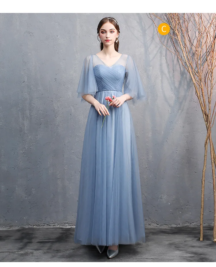 Beauty Emily V Neck Long Bridesmaid Dress Lace Up Back Strapless Elegant Tulle Party Dress For Wedding Vestido de dama de honor