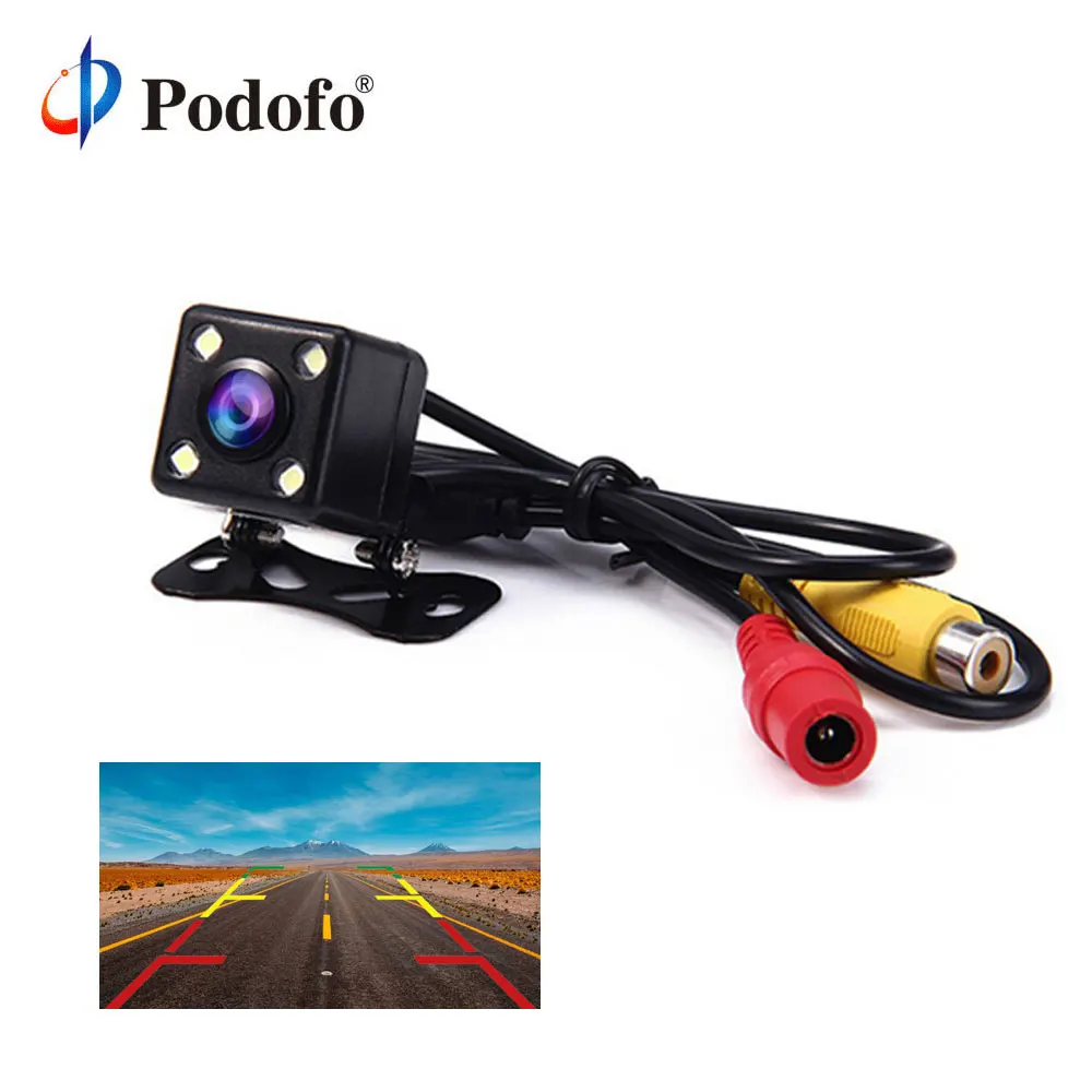 Podofo 4 Led Lamps Reverse Camera Night Vision HD Car Rear View Camera Wide View Angle Reverse Parking Assistance Backup Cameras
