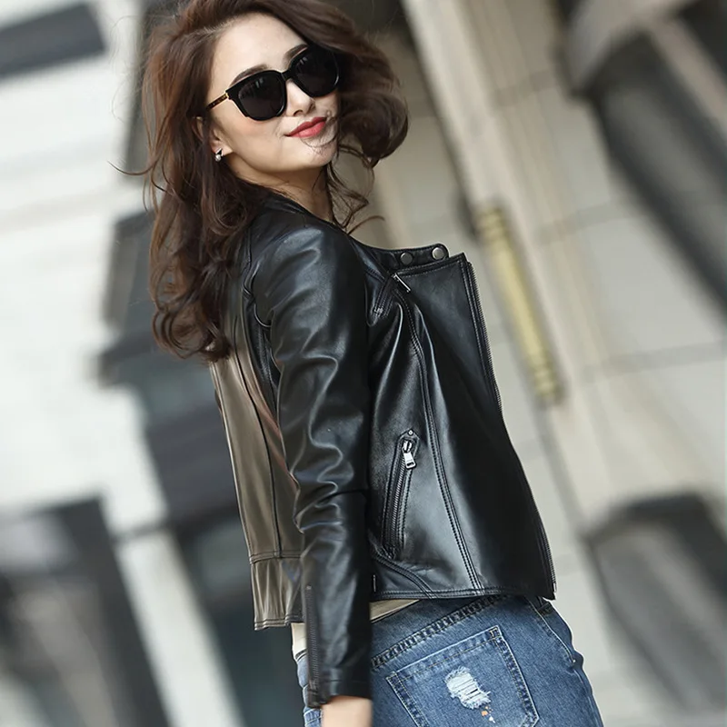 AYUNSUE Genuine Leather Jacket Women Motorcyle Natural Sheepskin Coat Female Short Autumn Real Leather Women's Jackets XFH17D02