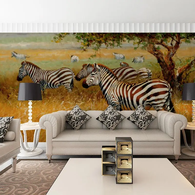 Home Decor Wall Papers Grassland Zebras Painting Photo Wall Paper Mural