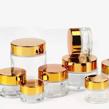 

50pcs 5-100g Empty Clear Glass Jar Straight Sided Cream Jars sliver/gold/black lid inner liner empty cosmetic container jars