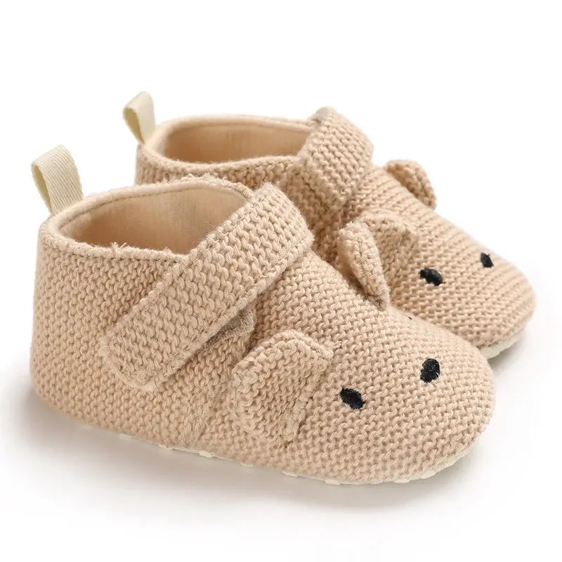 Очаровательная вязаная детская обувь для маленьких мальчиков и девочек; Симпатичная нескользящая обувь для грудничков с рисунком медведя - Цвет: Хаки
