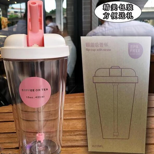 320ml/420ml Reusable Bubble Tea Cup Tumbler Portable Plastic Mug