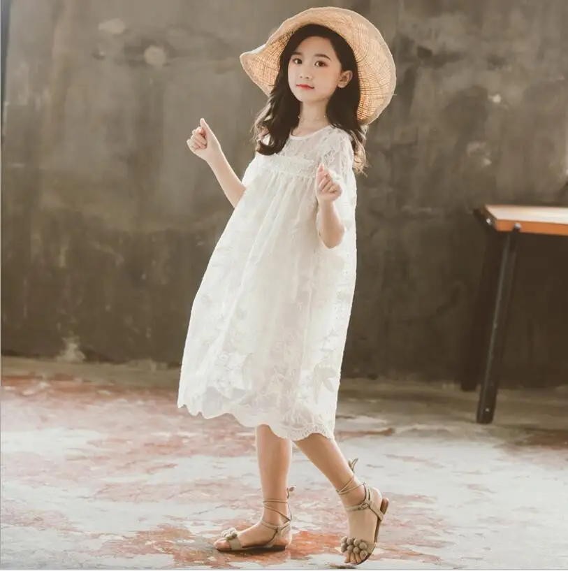 Платье для девочек от 10 до 12 лет, новинка года, Детские праздничные платья модные высококачественные платья для больших девочек кружевные вышитые цветы, платье принцессы - Цвет: Белый