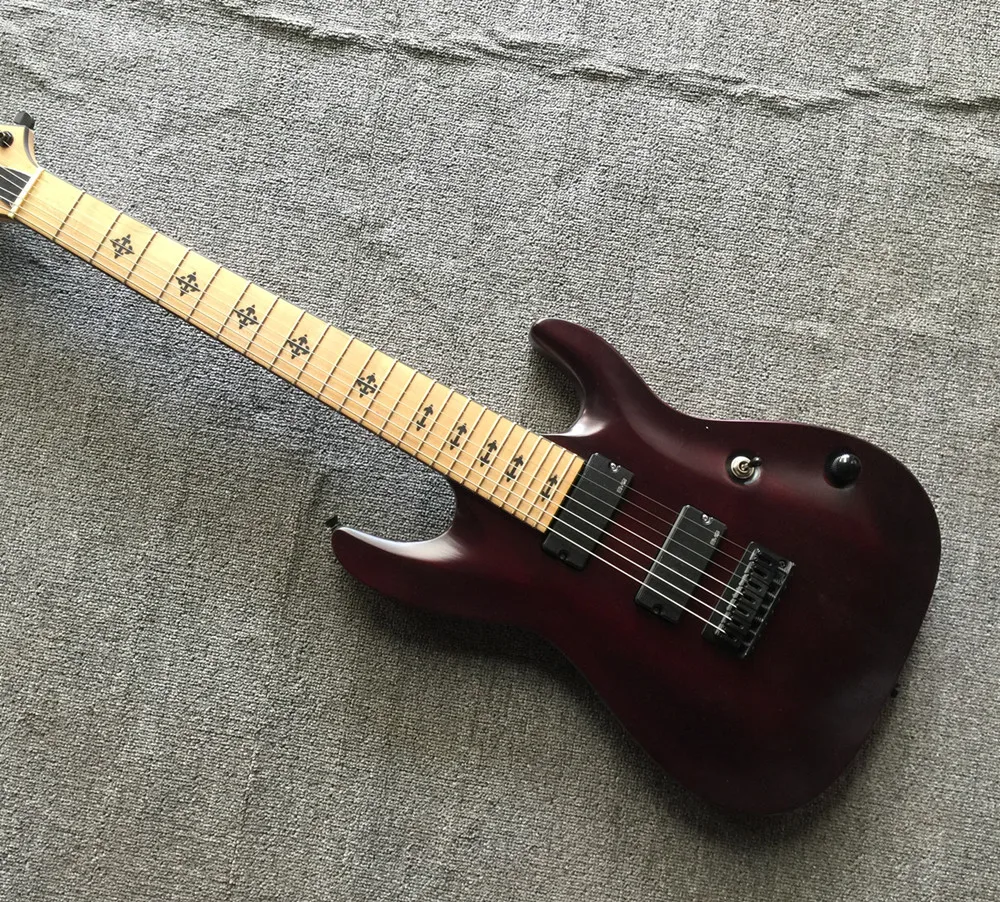 

Factory Custom Matte Dark Red 7 Strings Electric Guitar with String-Thru Body,Black Hardware,High Quality,Can be Customized