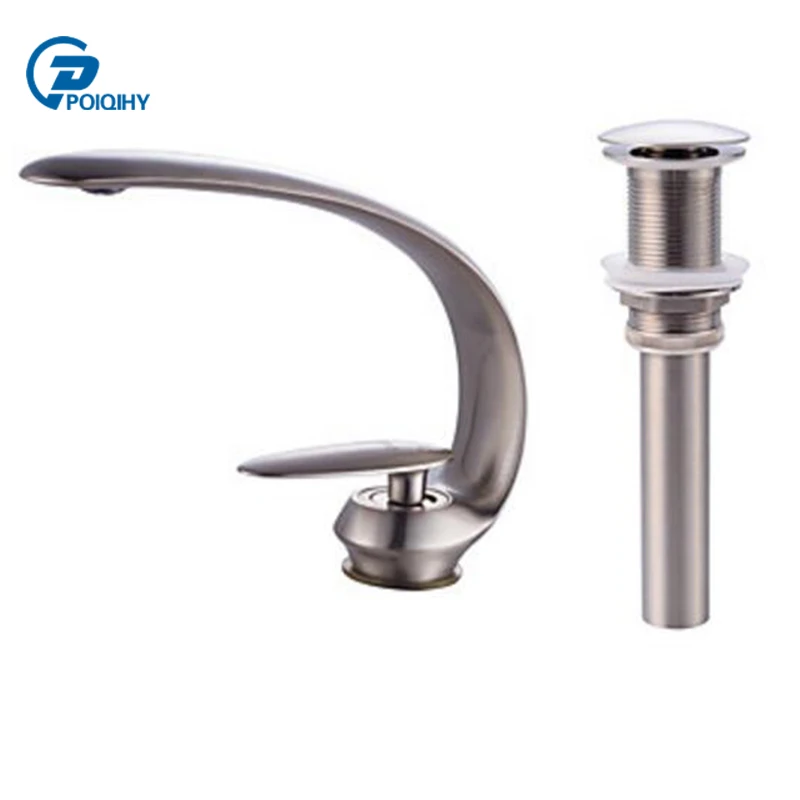 

POIQIHY Brushed nickle Vessel Style Basin/Bathroom Faucet with Pop Drain Faucet Set Mixer Tap