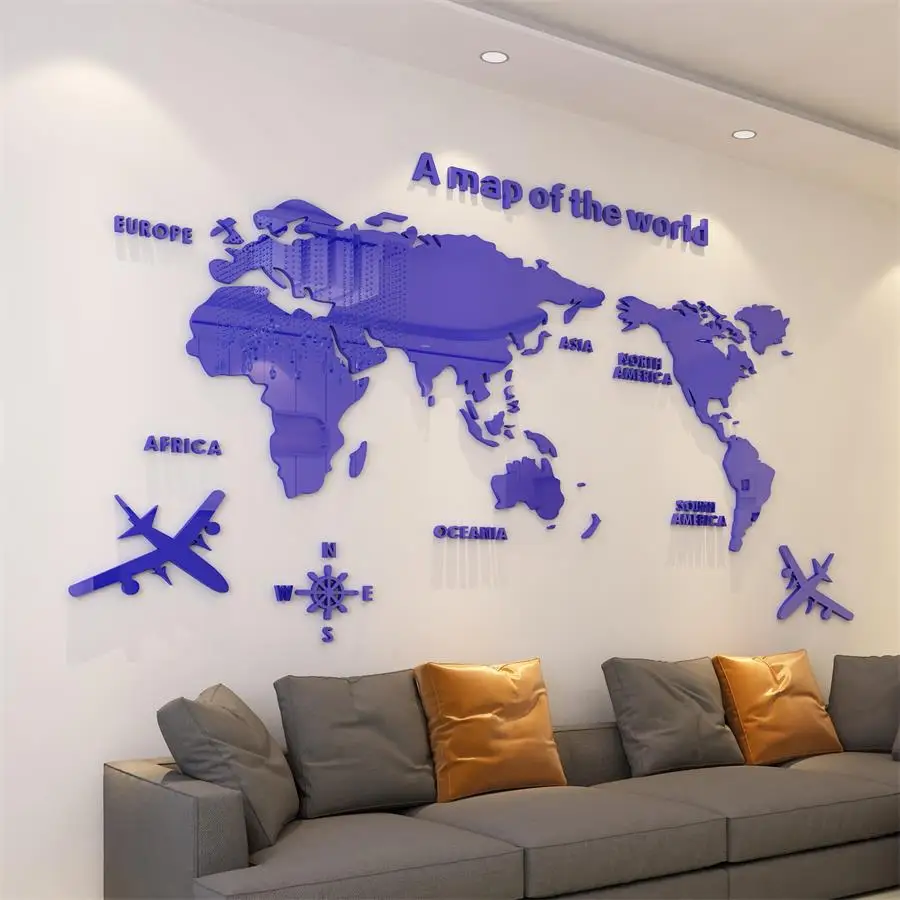 Creativo Mapa Mundial acrílico decorativo 3D pared pegatina para sala de estar dormitorio Oficina Decoración 5 tamaños DIY pared pegatina hogar decoración